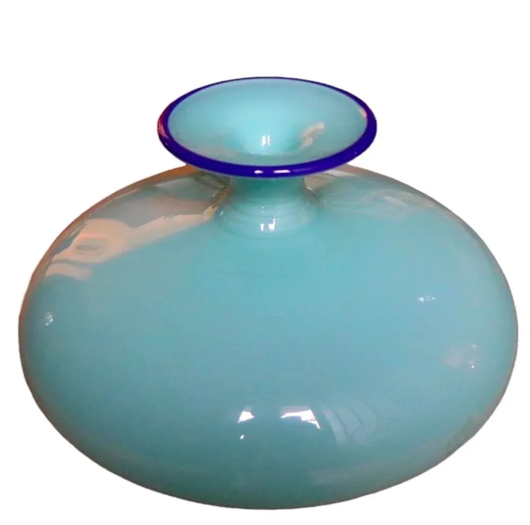 Signed Art Glass Vase in Two Tone Blue C.1970/1990 - 7