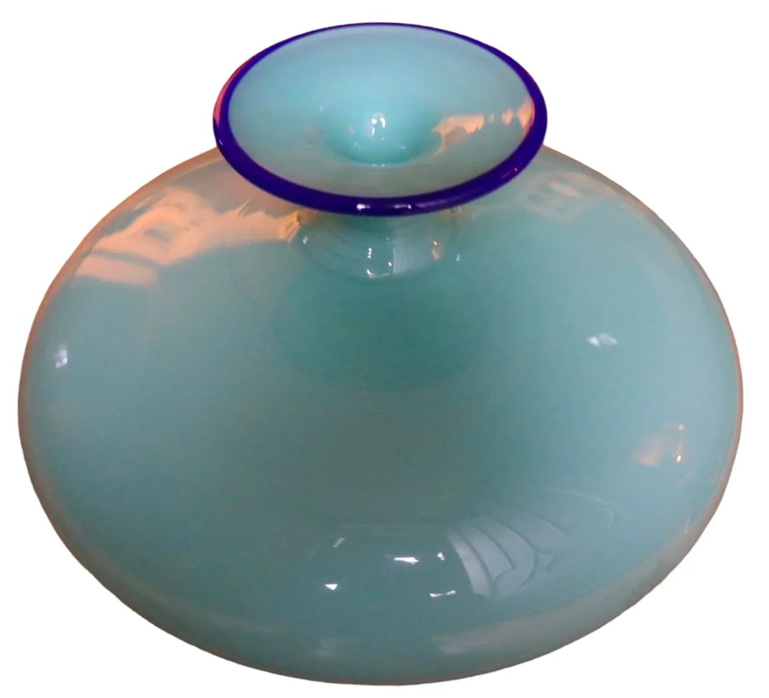 Signed Art Glass Vase in Two Tone Blue C.1970/1990 - 8