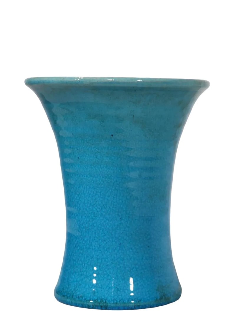Art Pottery Vase by Stephen Pisgah Forest C 1940's in Blue Craculure Glaze - 2