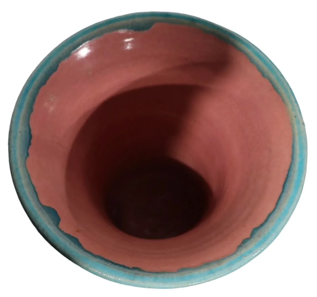 Art Pottery Vase by Stephen Pisgah Forest C 1940's in Blue Craculure Glaze - 3