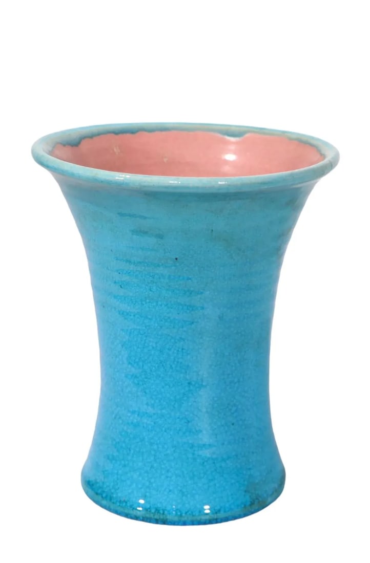 Art Pottery Vase by Stephen Pisgah Forest C 1940's in Blue Craculure Glaze - 4
