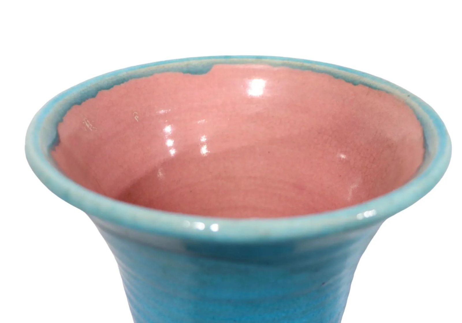 Art Pottery Vase by Stephen Pisgah Forest C 1940's in Blue Craculure Glaze - 5