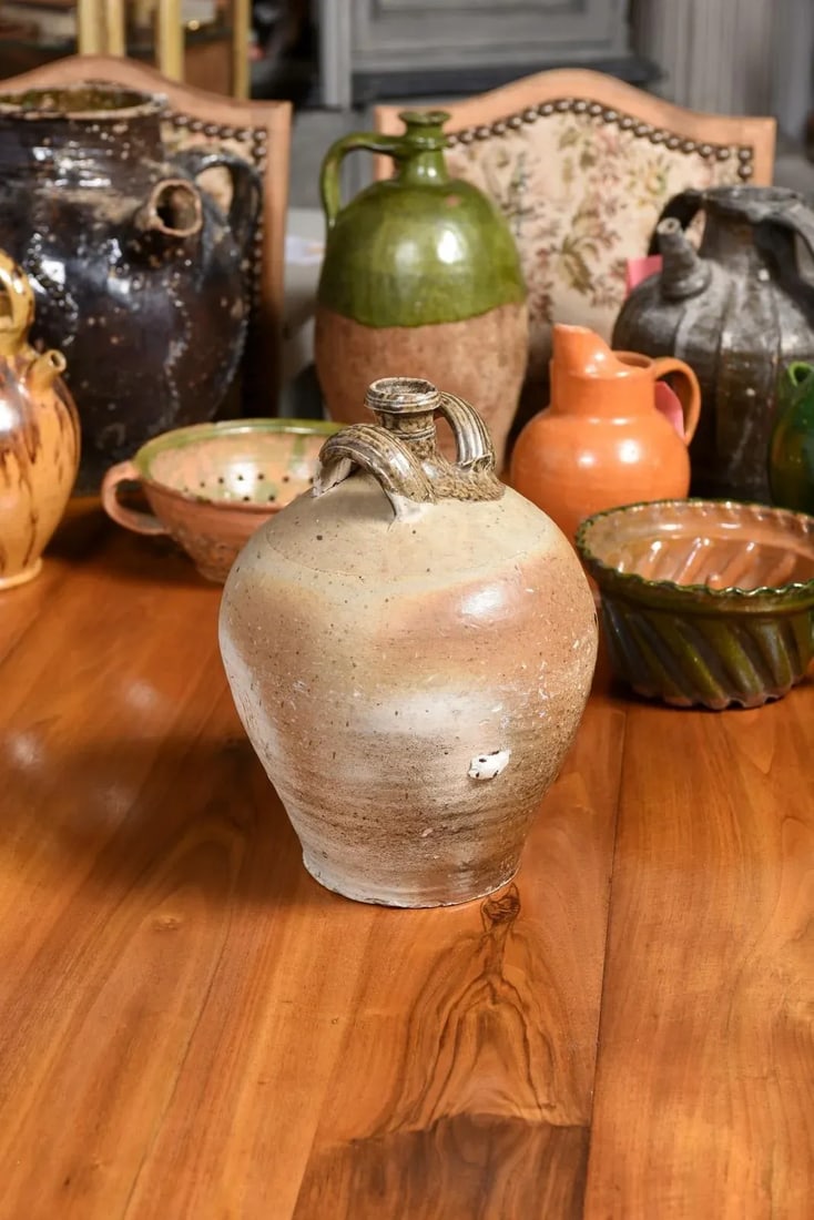 French 19th Century Double Handled Brown Glaze Pottery Jug with Rustic Character - 11