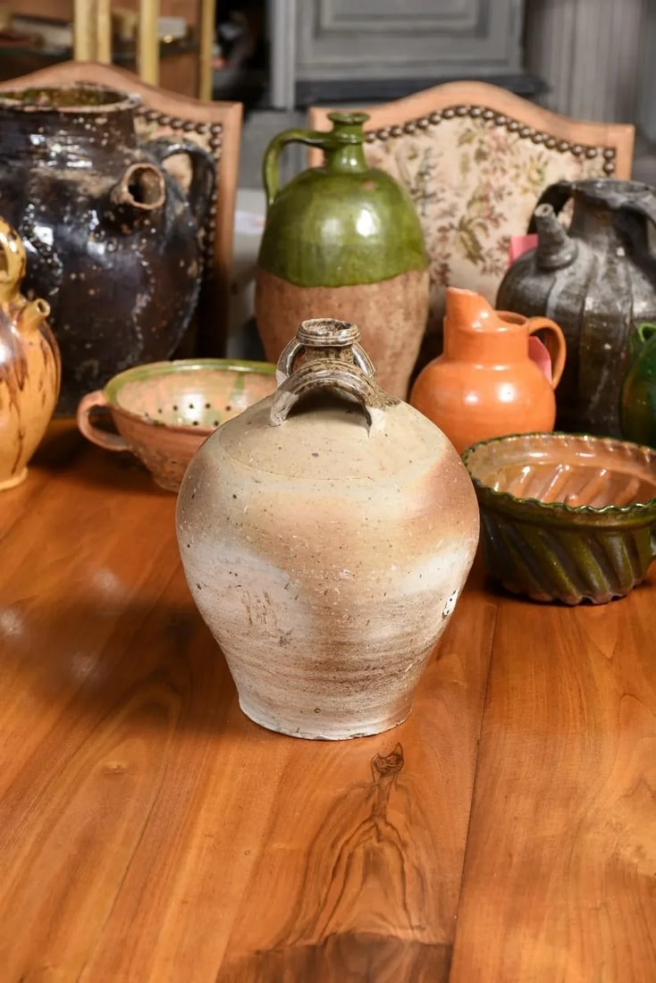 French 19th Century Double Handled Brown Glaze Pottery Jug with Rustic Character - 12