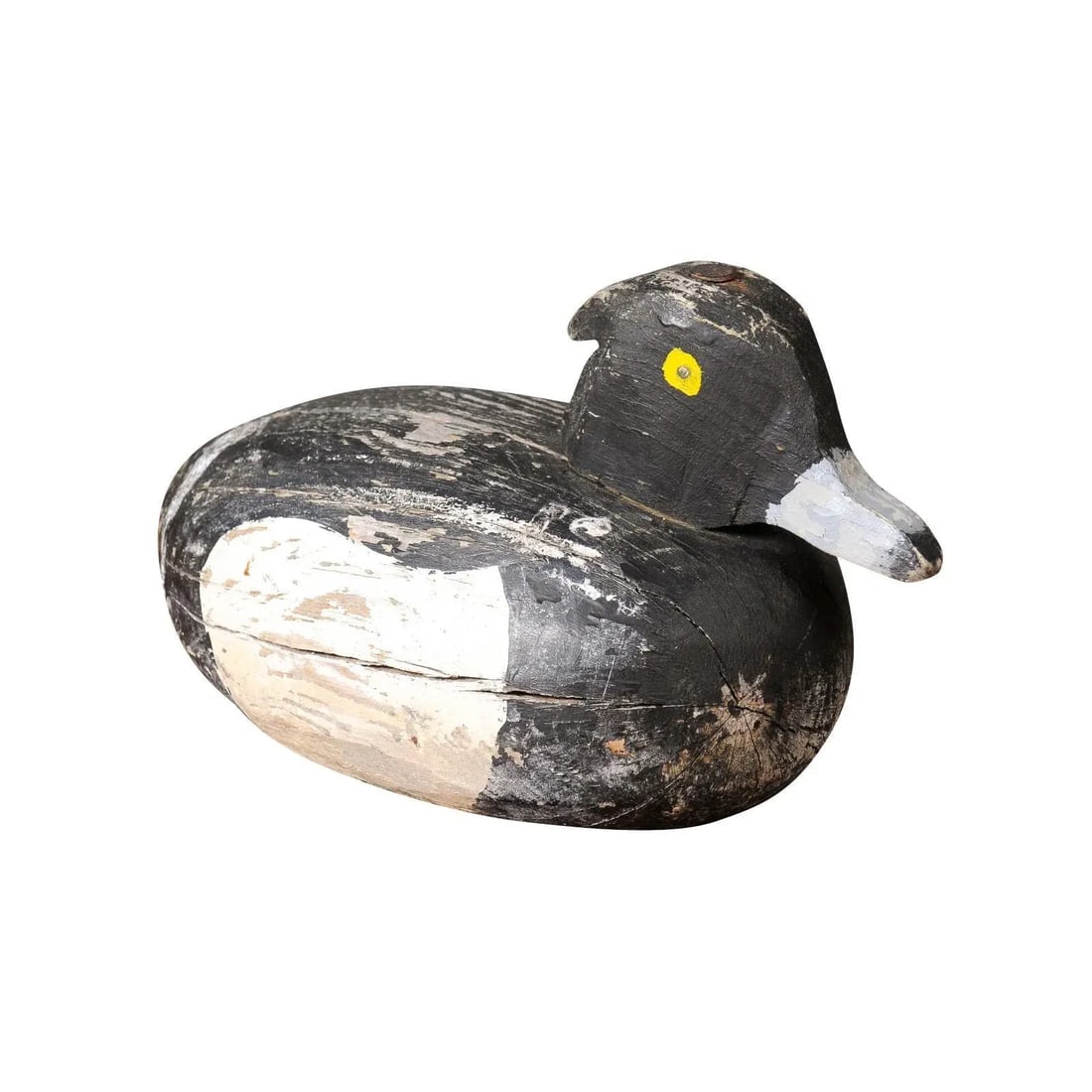 Rustic French 20th Century Carved Wooden Duck with Black, White and Yellow Paint - 5