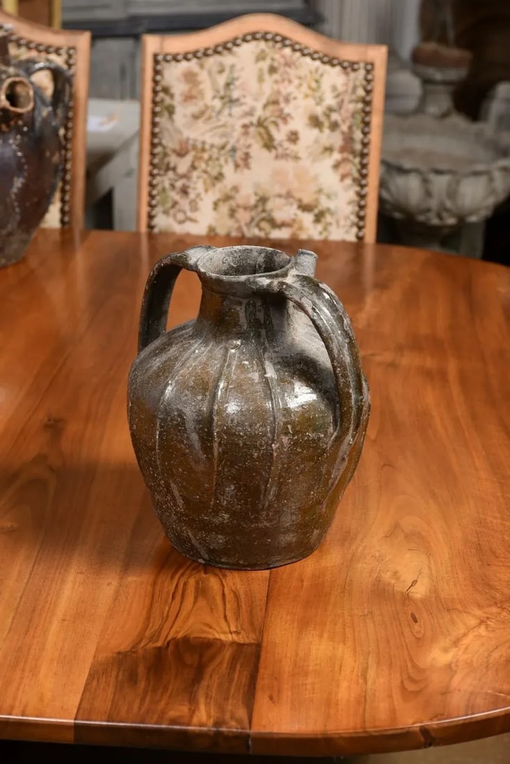 French Provincial 19th Century Glazed Pottery Pouring Jug with Two Handles - 10
