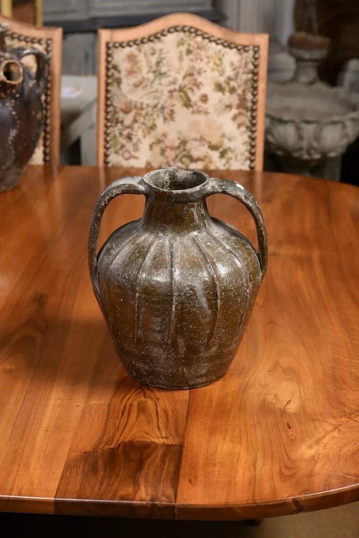 French Provincial 19th Century Glazed Pottery Pouring Jug with Two Handles - 11