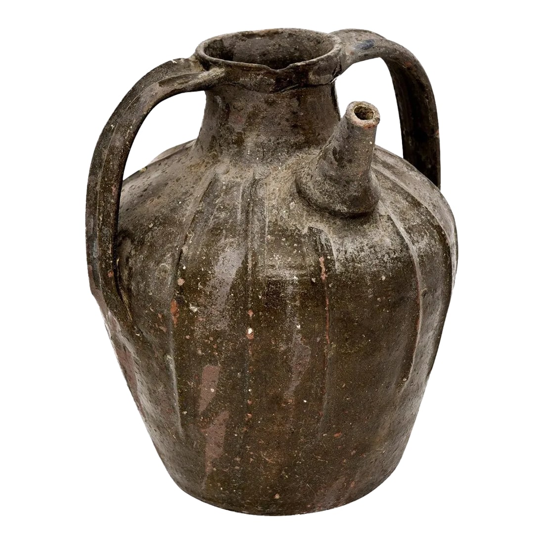 French Provincial 19th Century Glazed Pottery Pouring Jug with Two Handles (1 of 12)