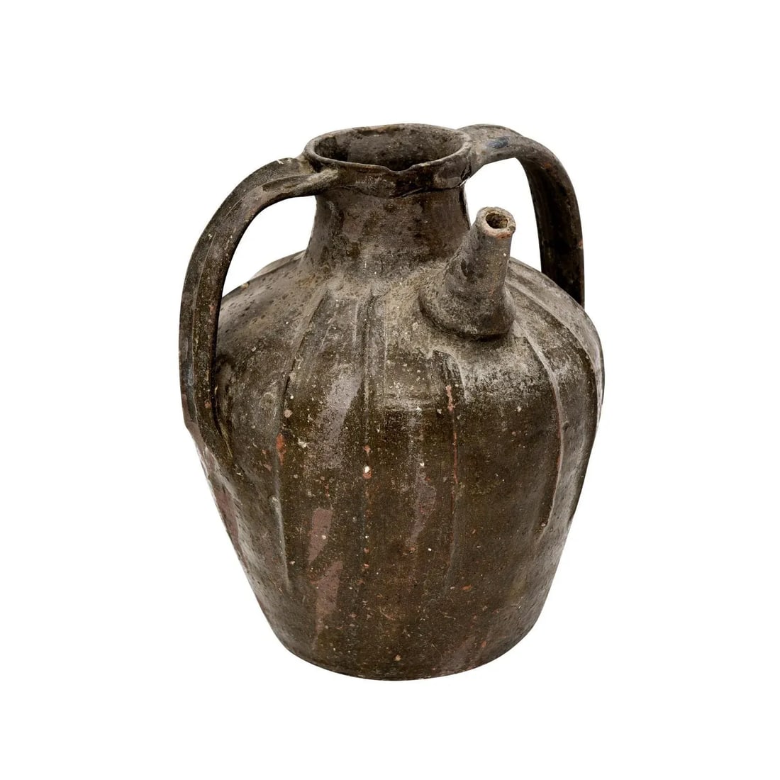 French Provincial 19th Century Glazed Pottery Pouring Jug with Two Handles - 5