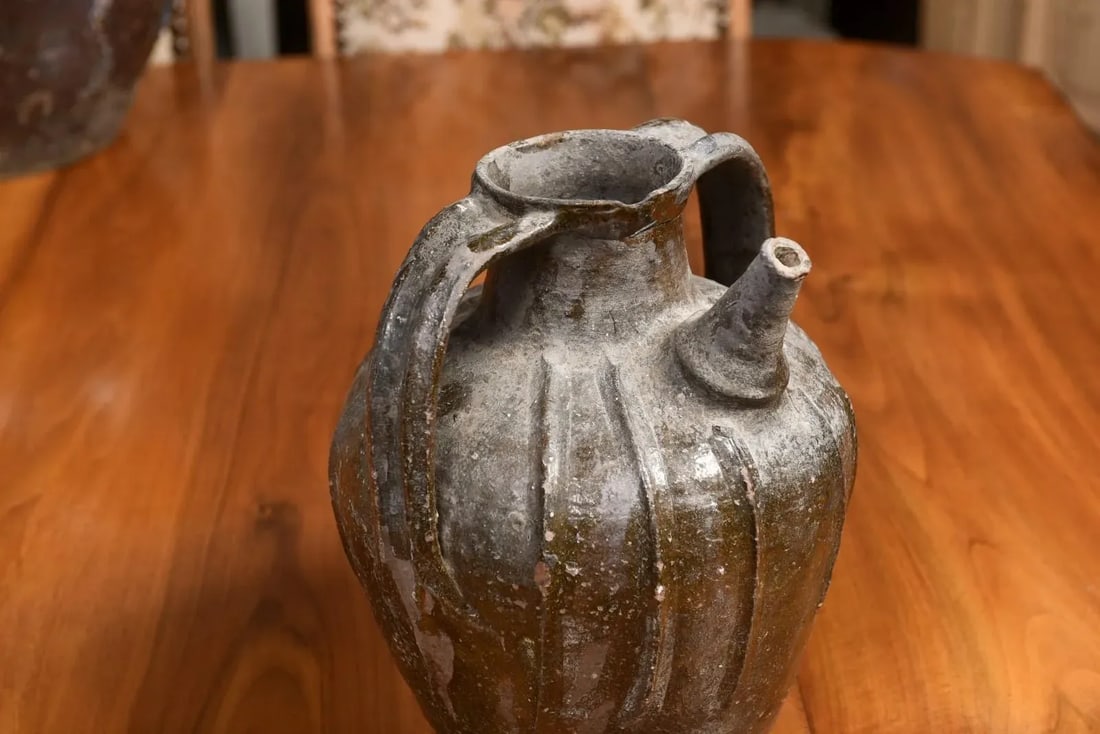 French Provincial 19th Century Glazed Pottery Pouring Jug with Two Handles - 7
