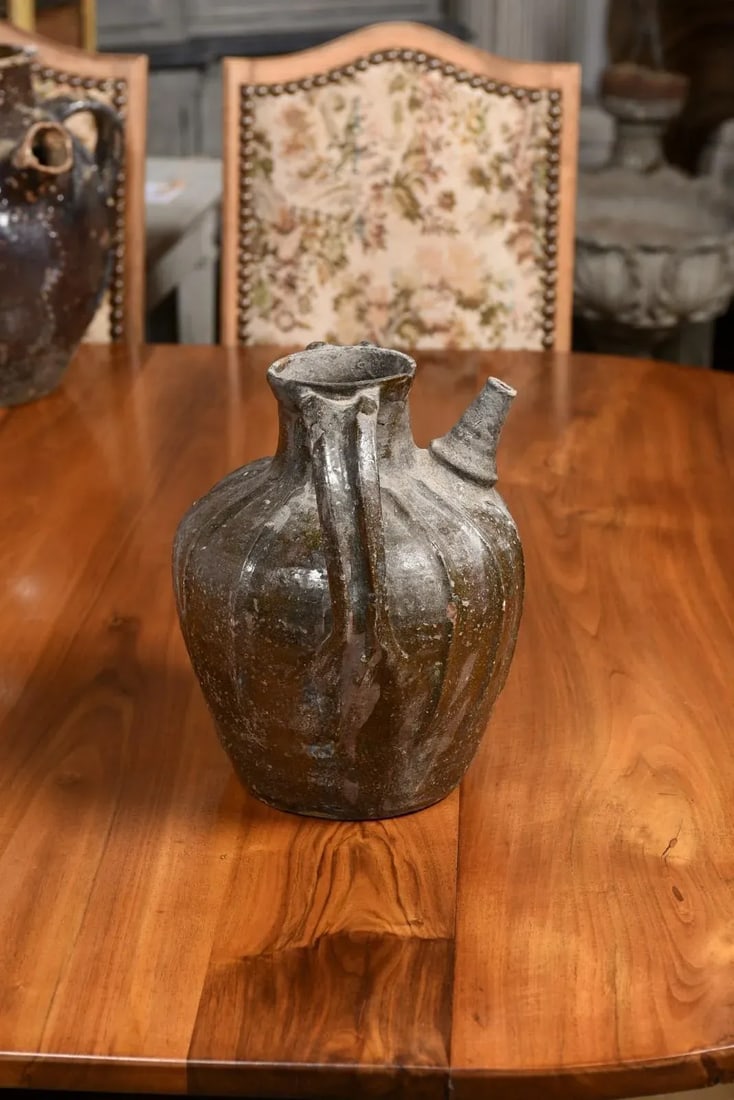 French Provincial 19th Century Glazed Pottery Pouring Jug with Two Handles - 9