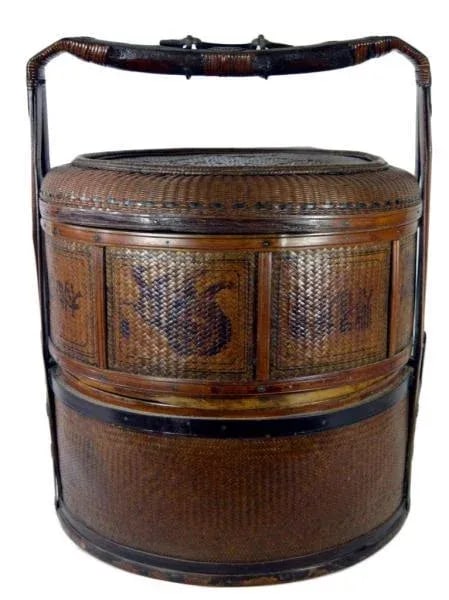 Chinese Woven Wedding Basket: Antique Chinese Woven Wedding Basket with Handpainted Details. Opens into multiple compartments. Condition: Condition Notes: Excellent - Minor wear consistent with age and history Materials &