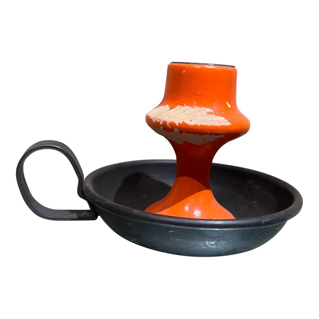 Hand Painted Dansk Candle Holder by A. F. Rasmussen, Denmark, 1960s: For your consideration, Dansk Hand Painted Wood Candle Holder by A. F. Rasmussen Denmark 1960s Wood painted Orange original Metal Base. Stamped with makers label underneath. Dimensions: 3 H x 5.5 D x