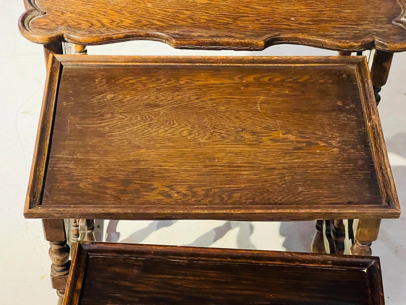 Antique Hand Carved Sold Hardwood Nesting Table a Set of # - 10