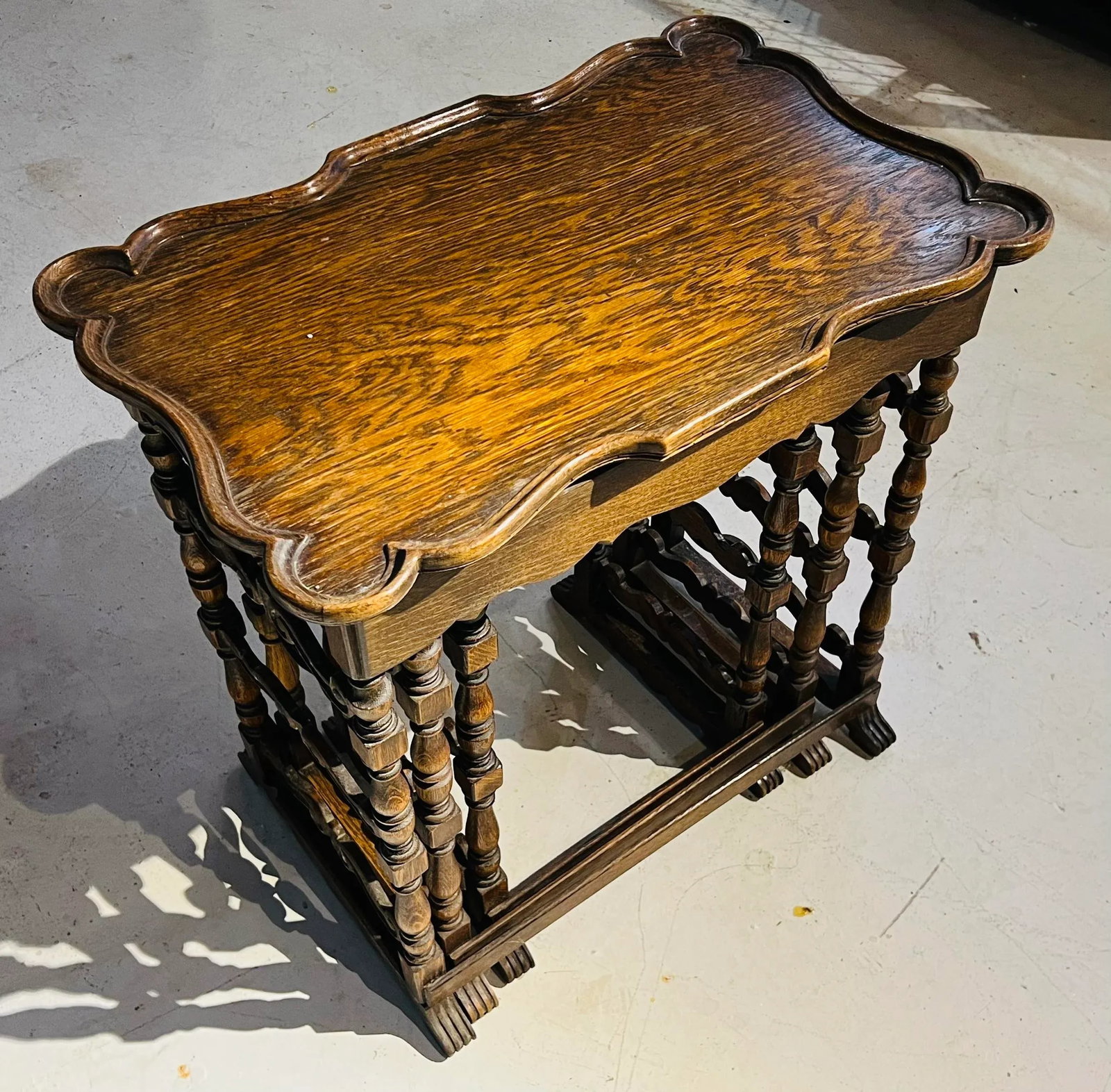 Antique Hand Carved Sold Hardwood Nesting Table a Set of # - 5