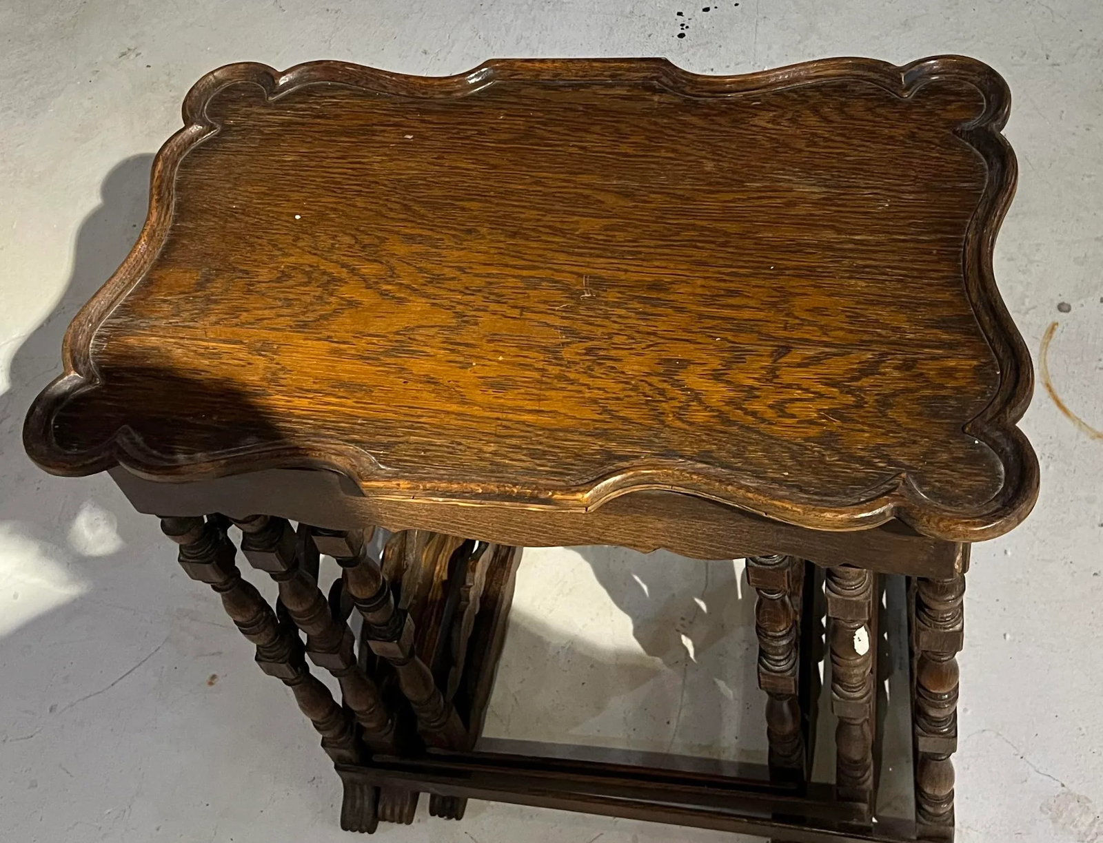 Antique Hand Carved Sold Hardwood Nesting Table a Set of # - 6