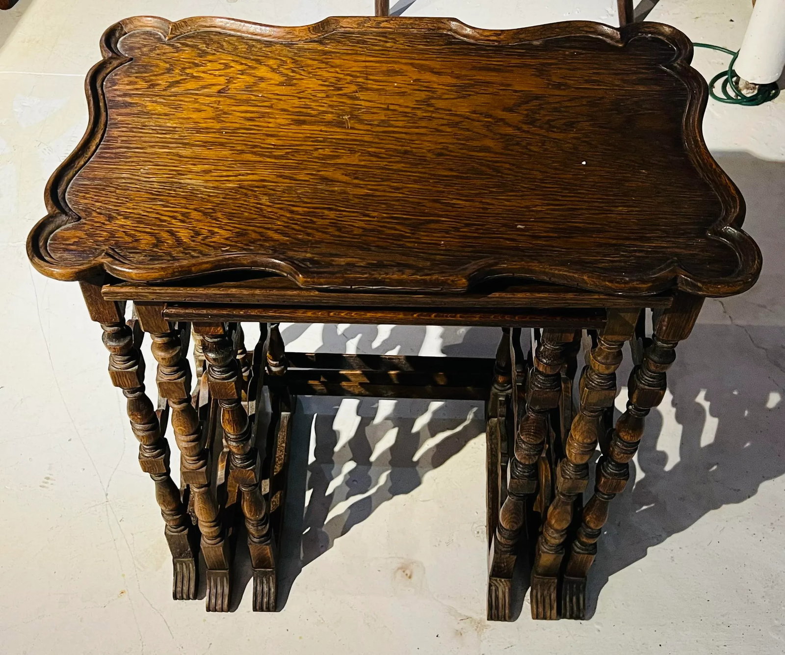 Antique Hand Carved Sold Hardwood Nesting Table a Set of # - 7