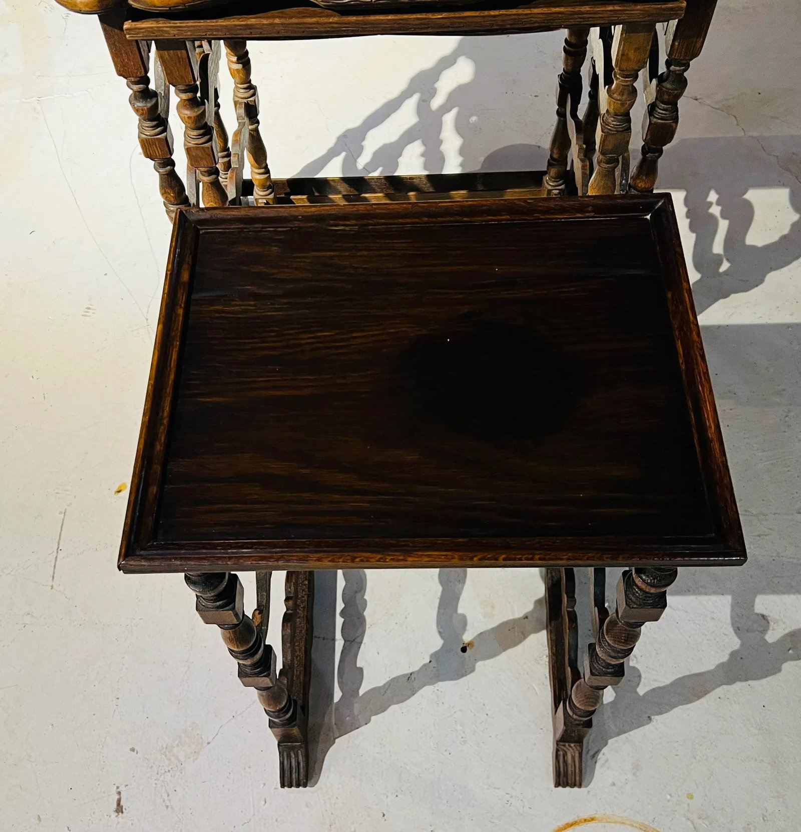 Antique Hand Carved Sold Hardwood Nesting Table a Set of # - 8