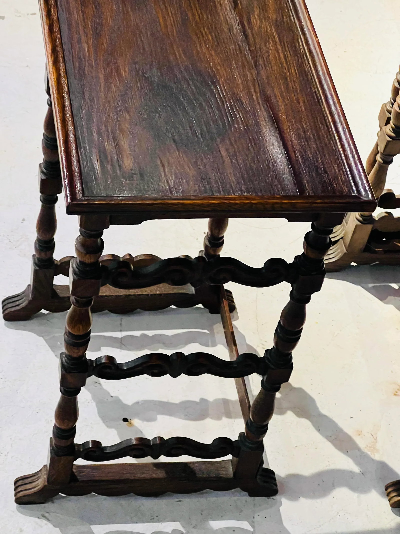 Antique Hand Carved Sold Hardwood Nesting Table a Set of # - 9