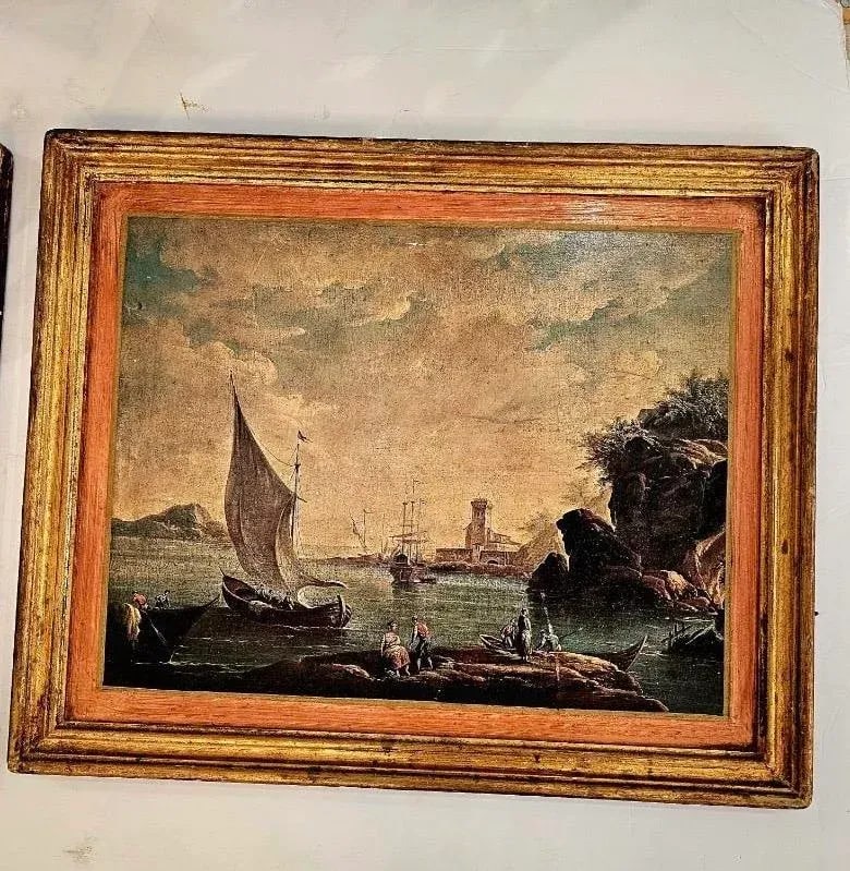 Venetian Decoupaged Landscape Prints on Board -A Pair - 2