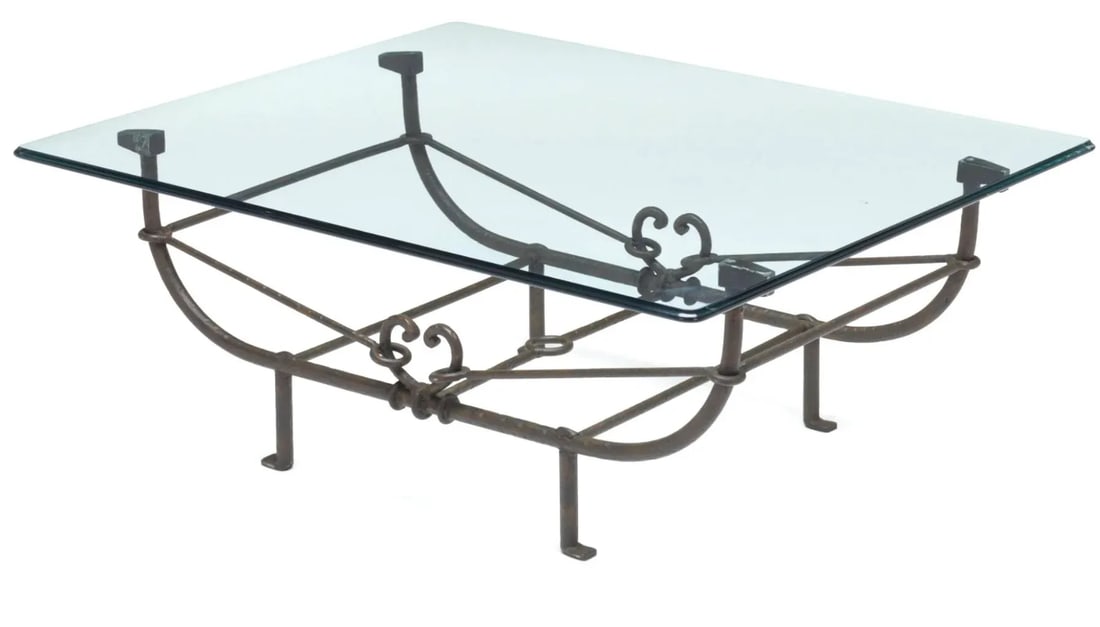 Paul Ferrante "Emilio" Wrought Iron Coffee Table With Glass Top - 2