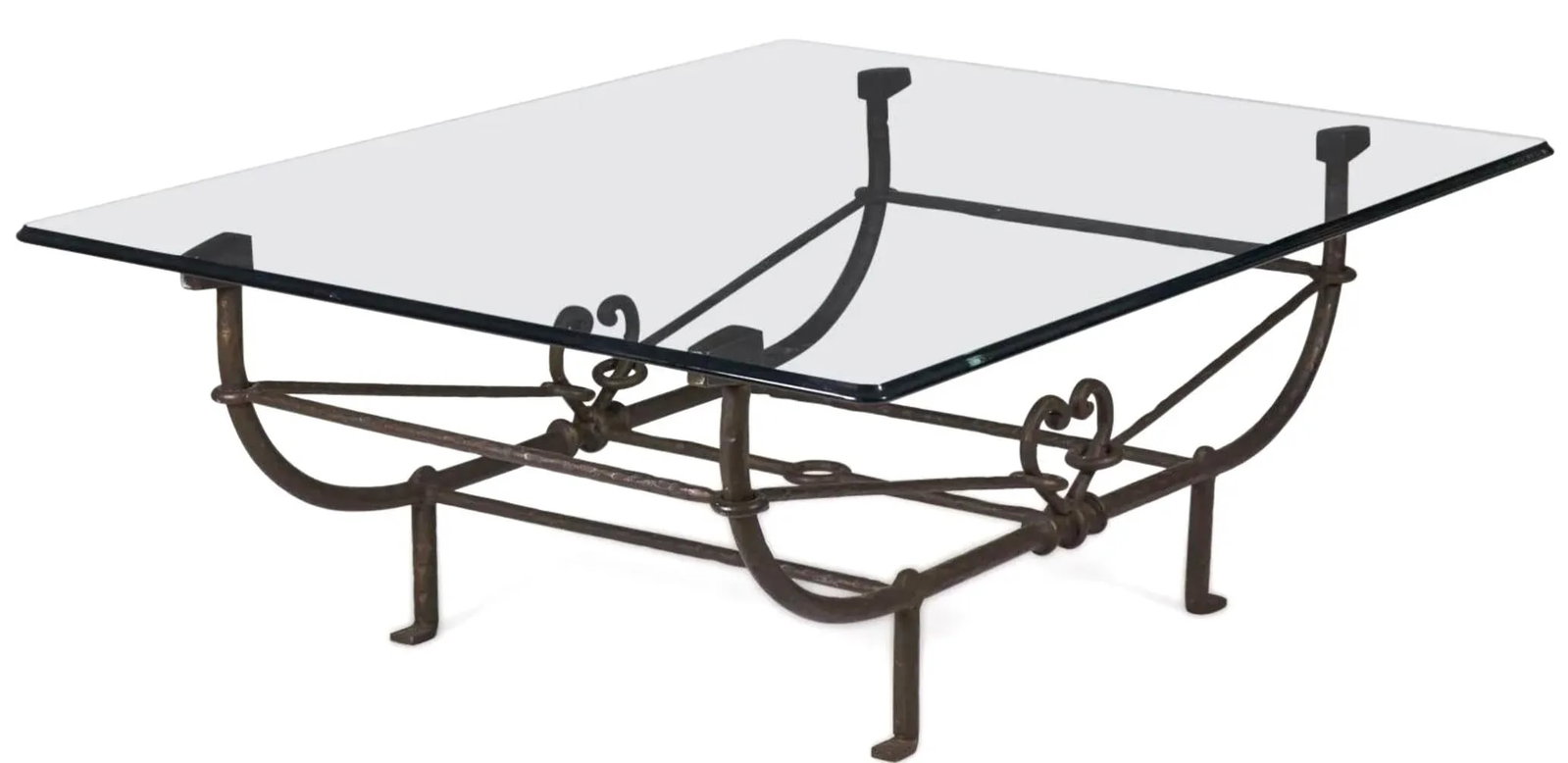 Paul Ferrante "Emilio" Wrought Iron Coffee Table With Glass Top - 4