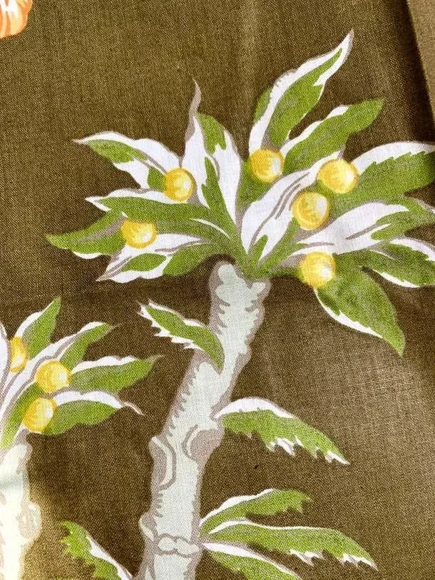 Moss Green Floral Trompe L'Oeil Handprinted Linen, Schumacher, Kent Garden, 1971 - 7 Yards - 5