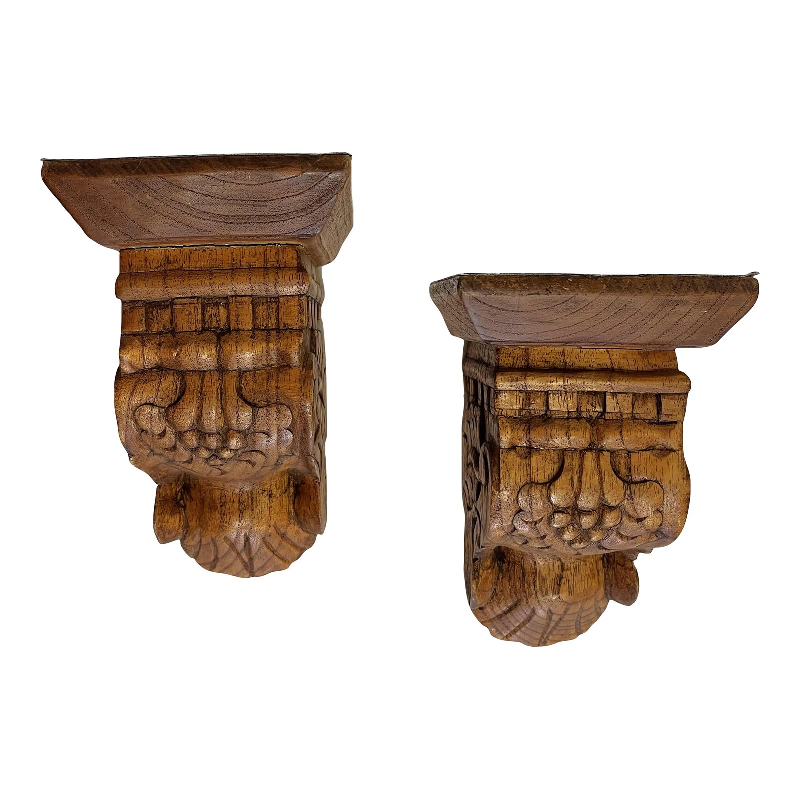 Solid Wood Wall Brackets With Carved Grape and Scroll Designs- a Pair (1 of 11)