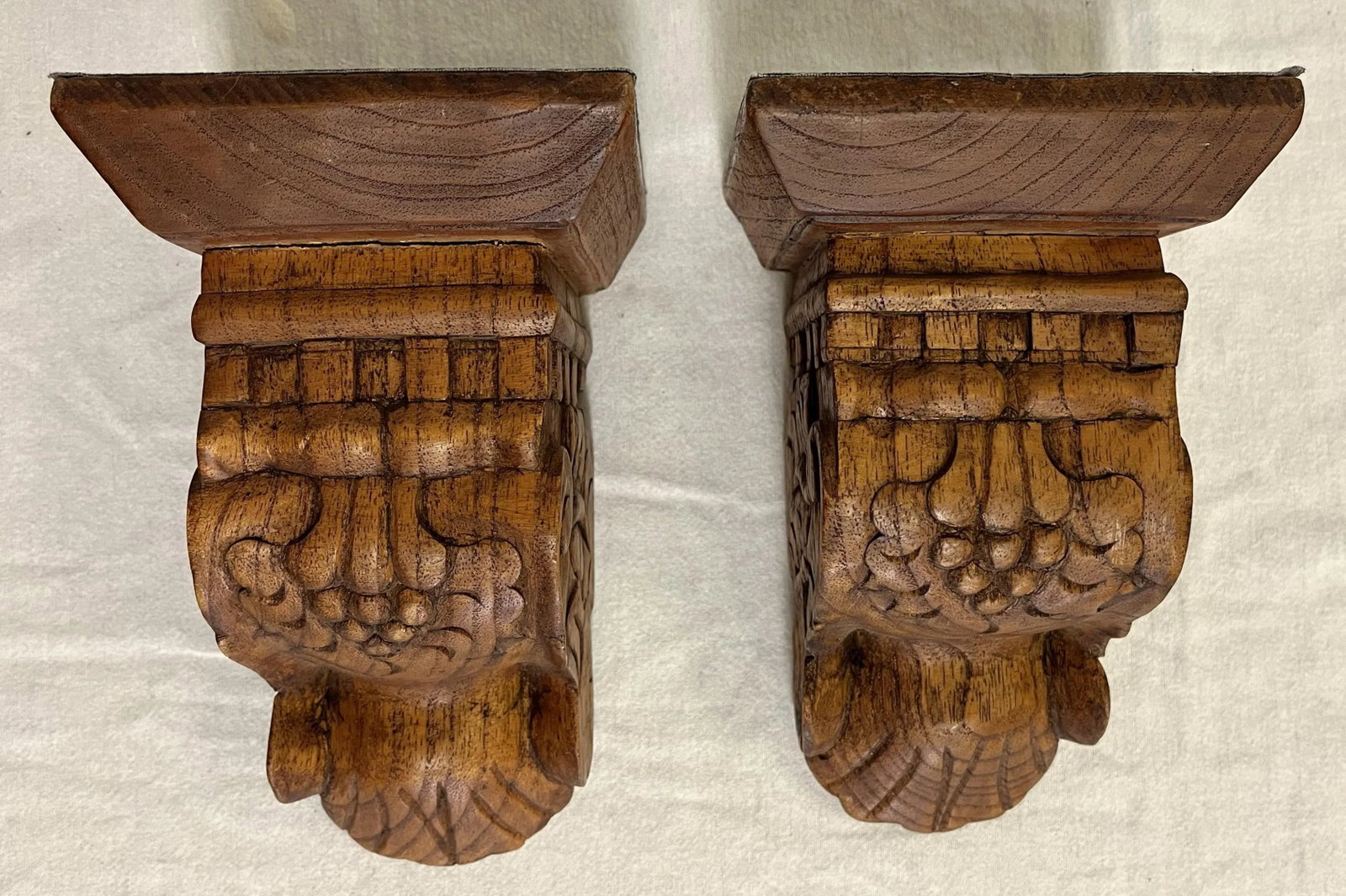 Solid Wood Wall Brackets With Carved Grape and Scroll Designs- a Pair - 2