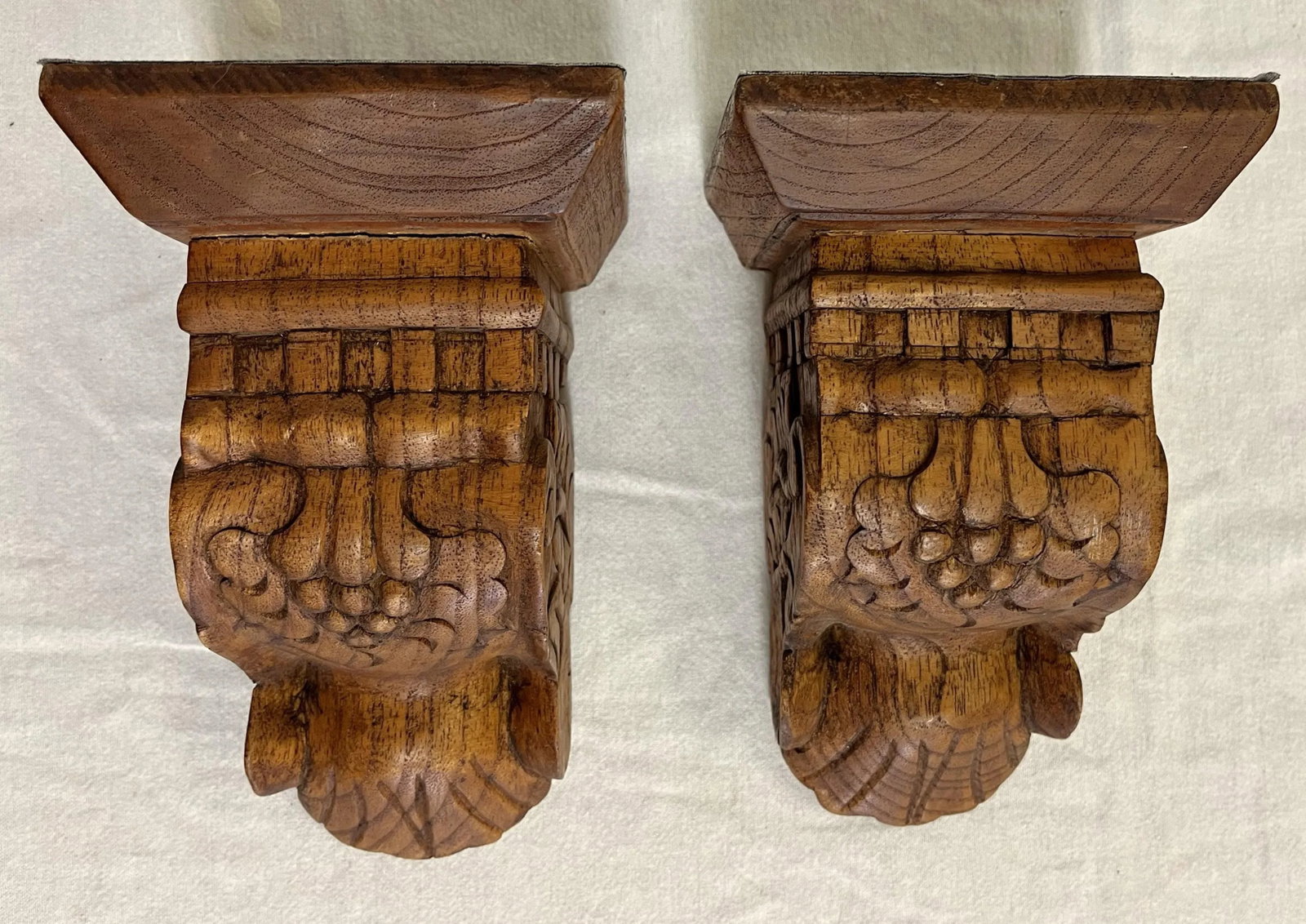 Solid Wood Wall Brackets With Carved Grape and Scroll Designs- a Pair - 3