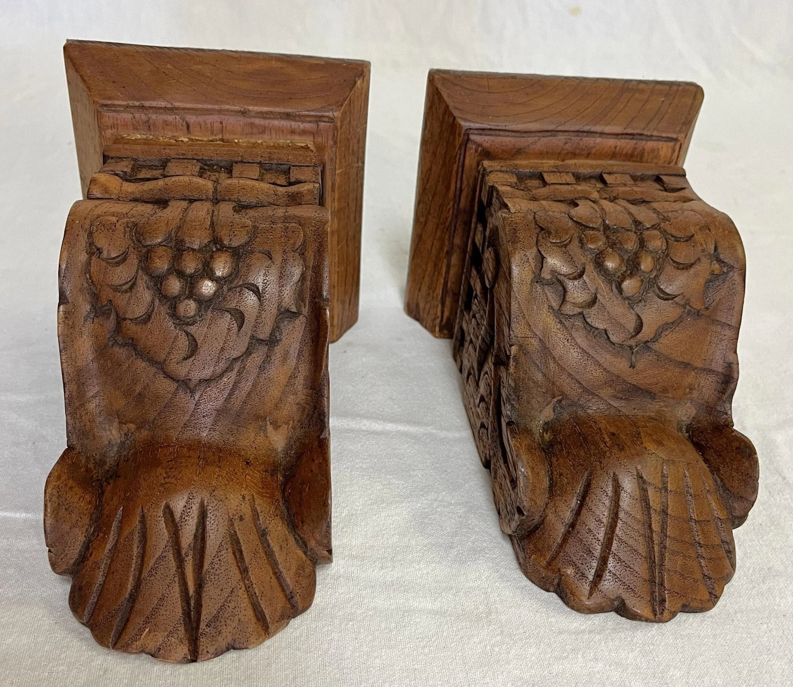 Solid Wood Wall Brackets With Carved Grape and Scroll Designs- a Pair - 4