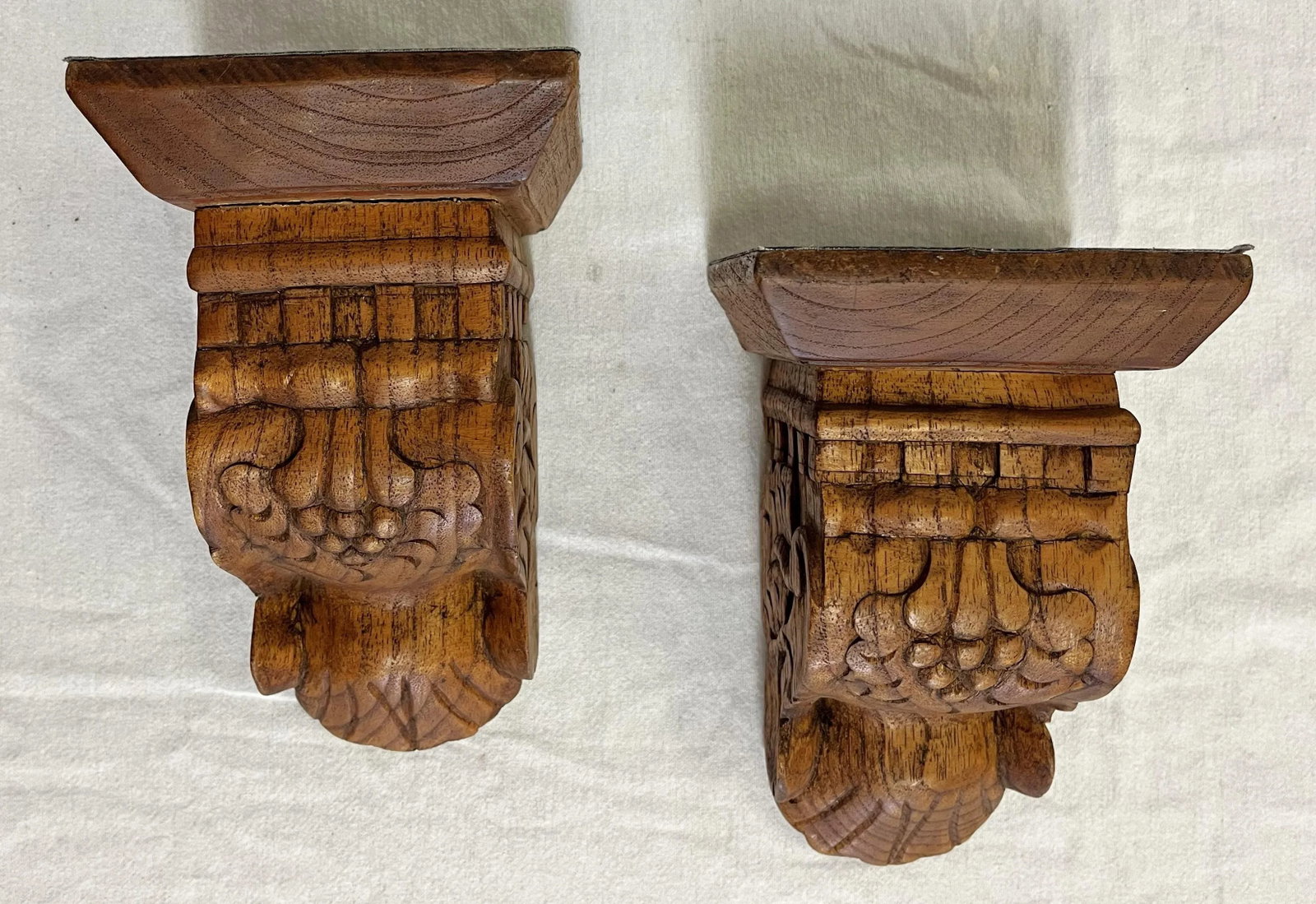 Solid Wood Wall Brackets With Carved Grape and Scroll Designs- a Pair - 5
