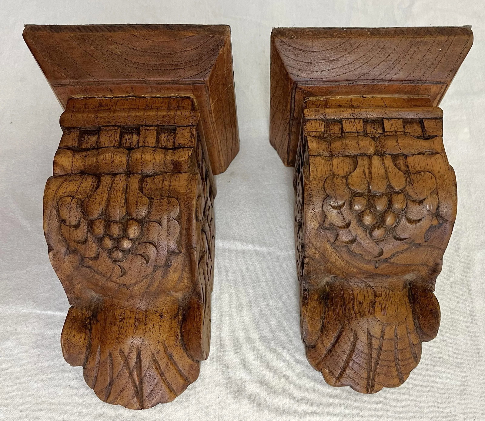 Solid Wood Wall Brackets With Carved Grape and Scroll Designs- a Pair - 6