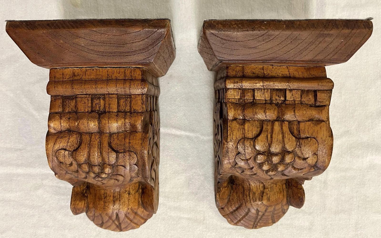 Solid Wood Wall Brackets With Carved Grape and Scroll Designs- a Pair - 7