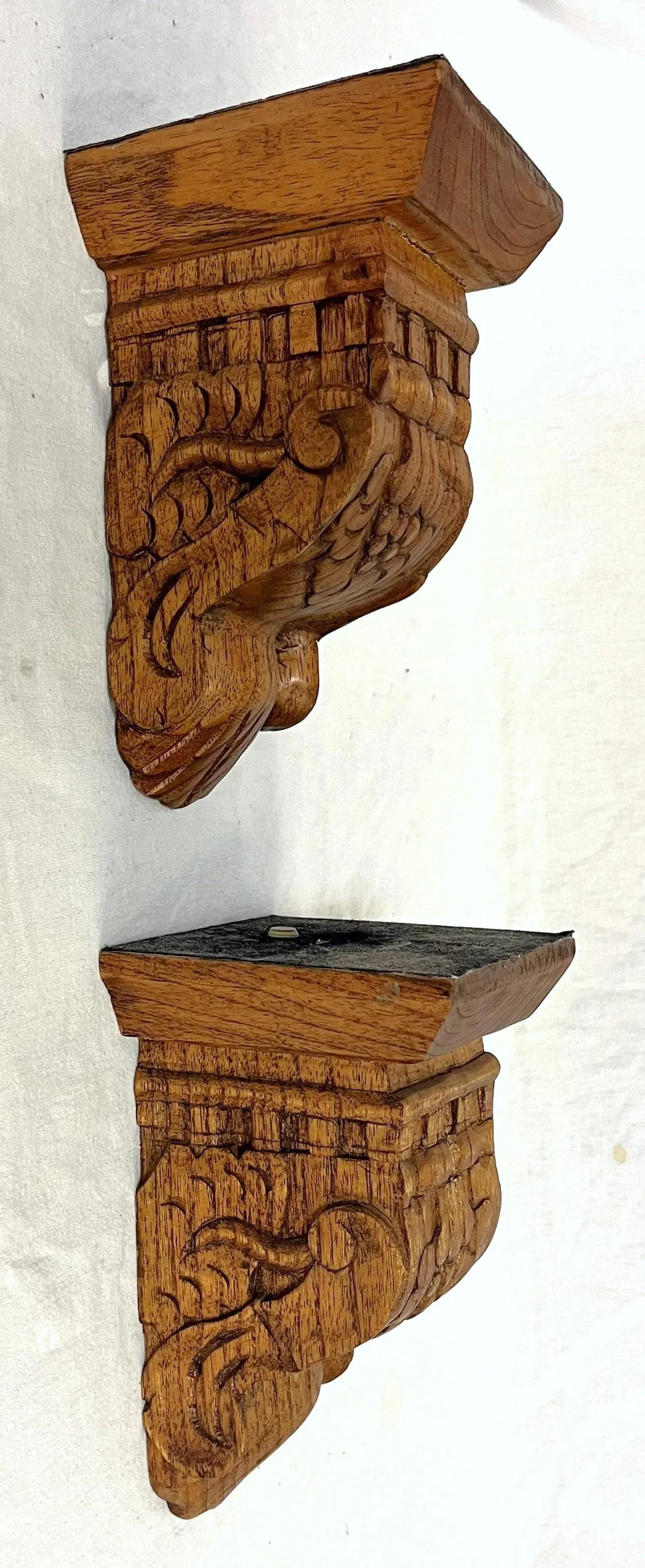 Solid Wood Wall Brackets With Carved Grape and Scroll Designs- a Pair - 8