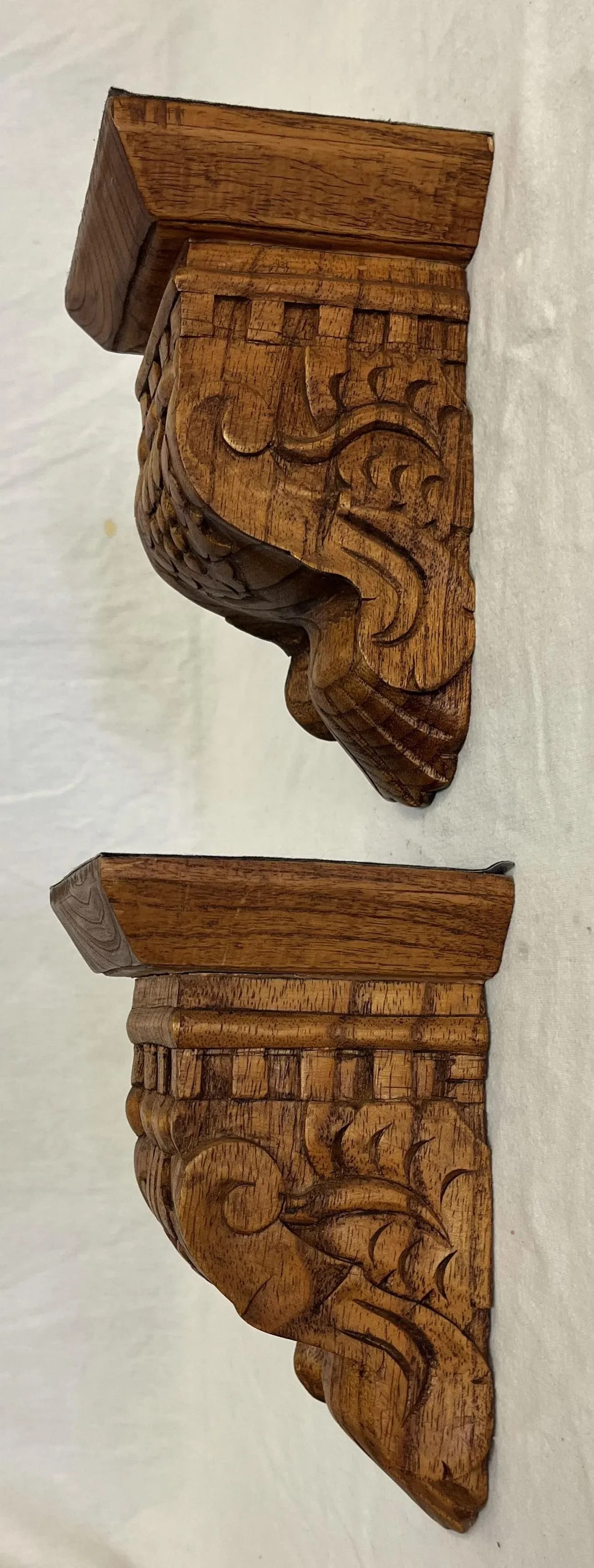 Solid Wood Wall Brackets With Carved Grape and Scroll Designs- a Pair - 9