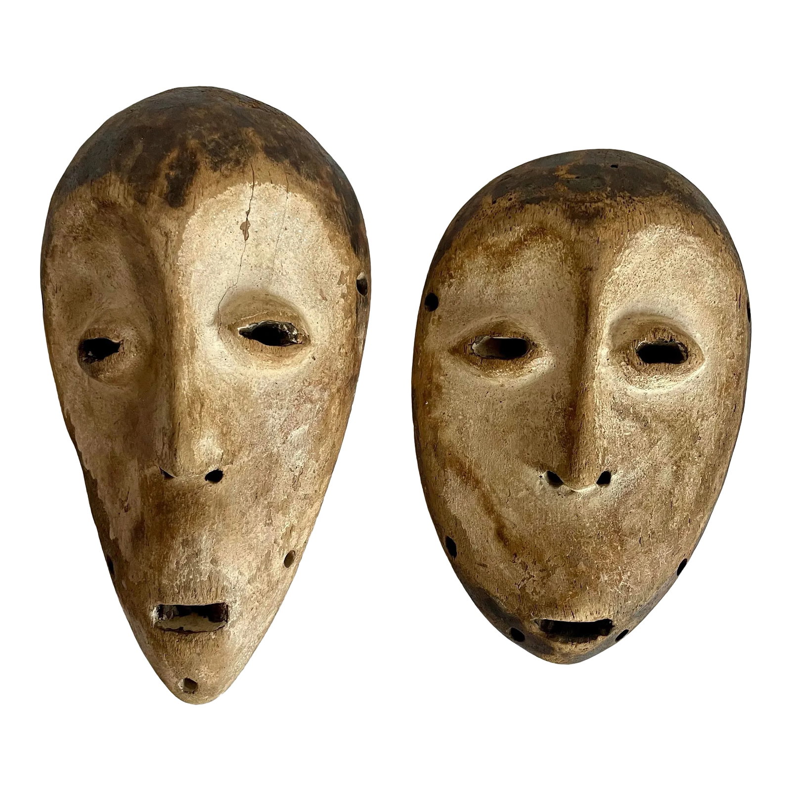 Pair of Early 20th C. Lega Lukwakongo African Carved Wood Masks (1 of 7)