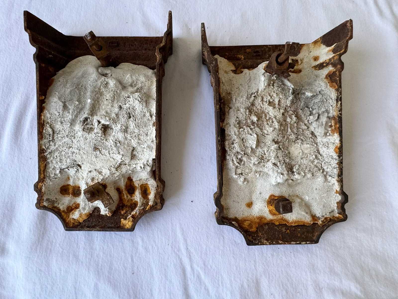 Pair of Vintage Iron Architectural Brackets With Glazed Tiles – Salvaged Decor - 7