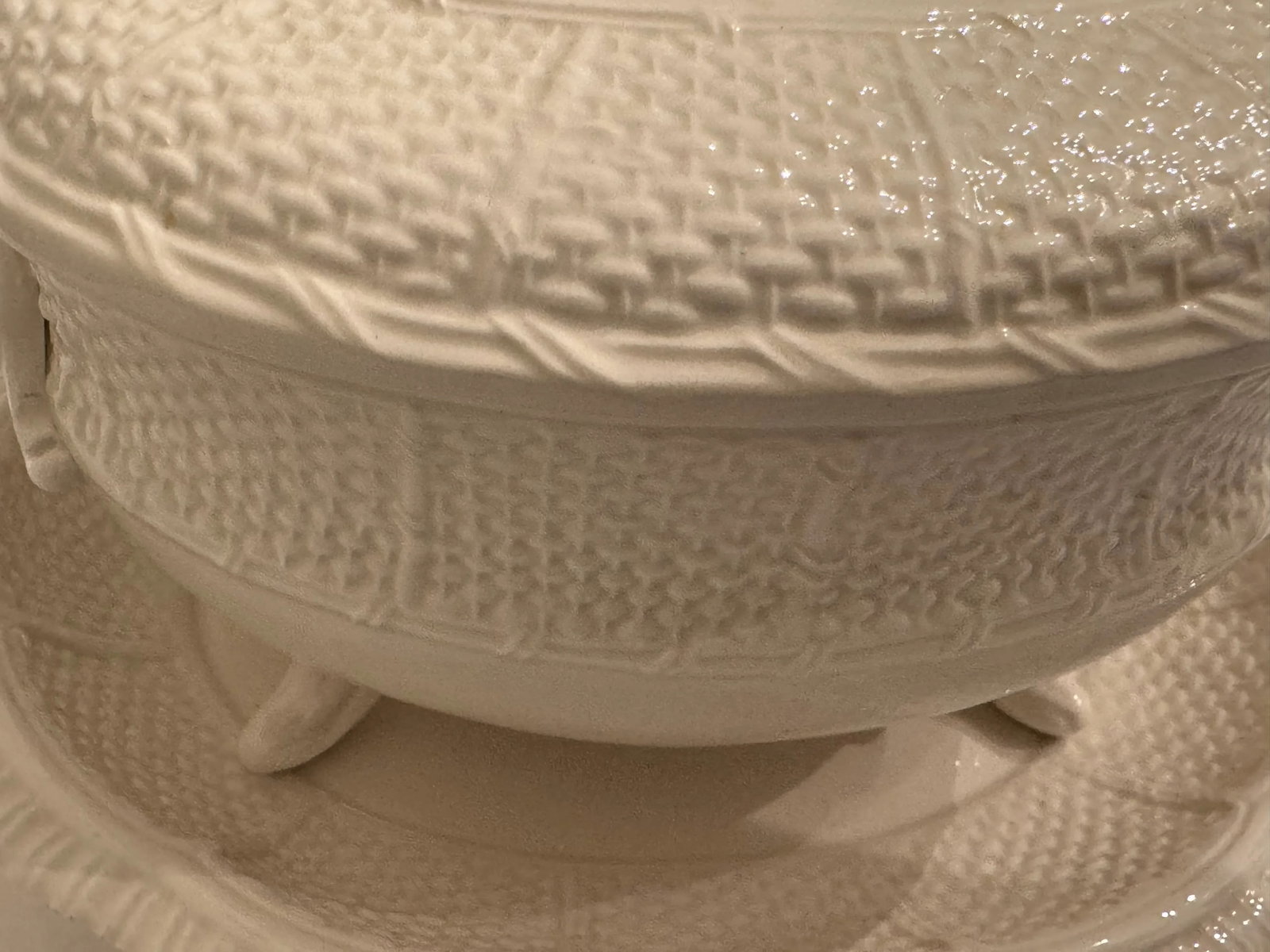 Petite Italian Basketweave Ceramic Tureen With Underplate – Vintage Set - 5