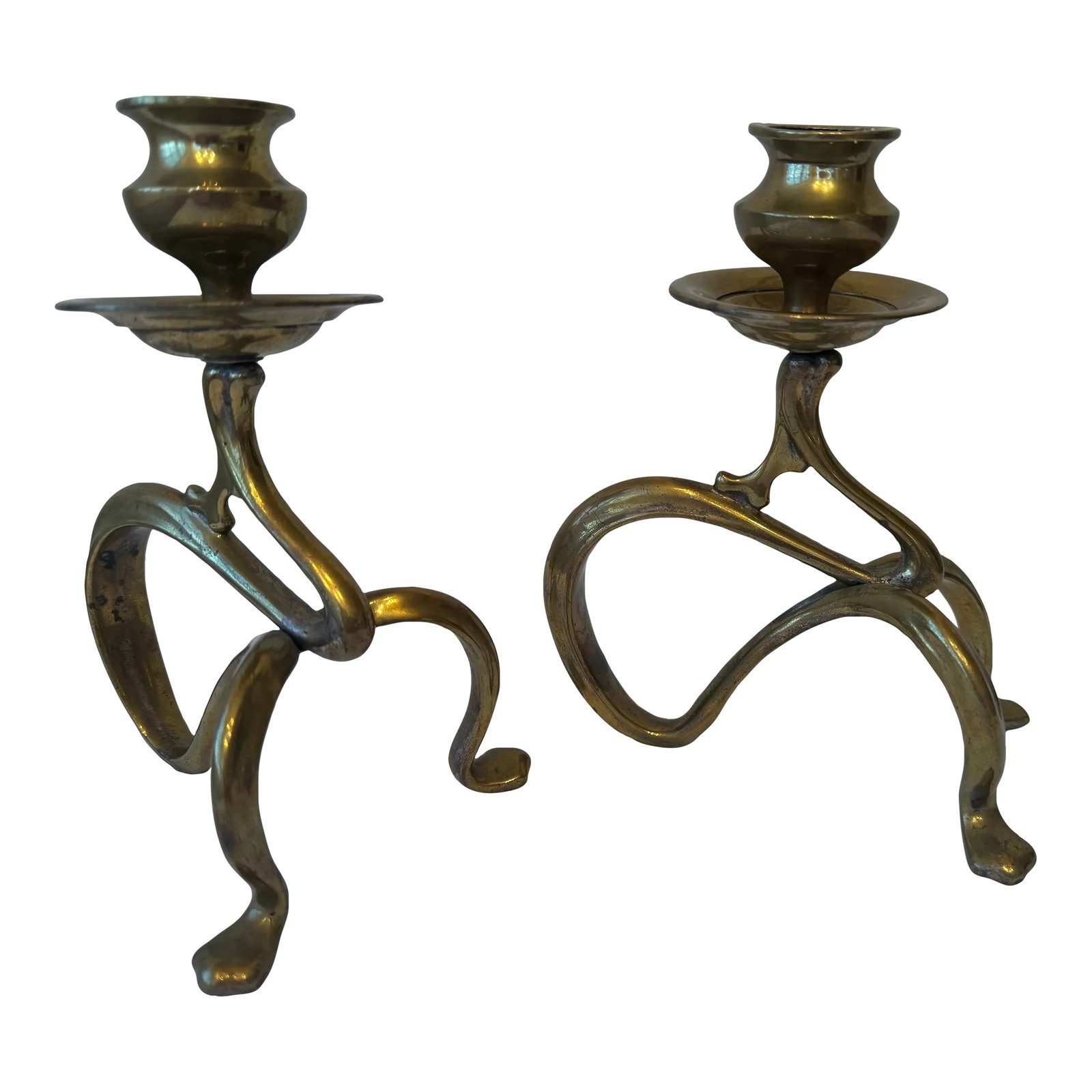 Pair of Twisted Brass Candlesticks – Art Nouveau Style (1 of 9)