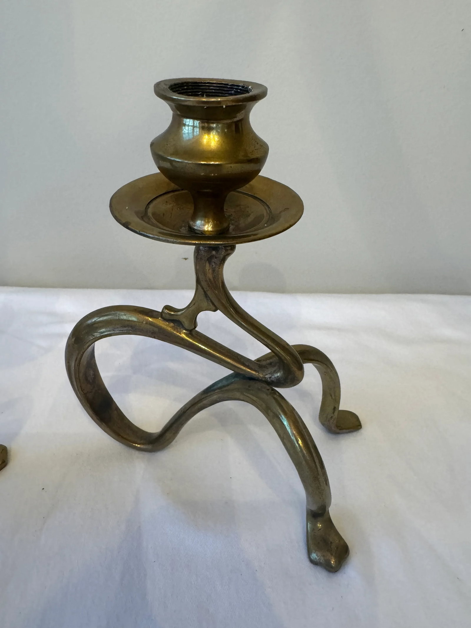 Pair of Twisted Brass Candlesticks – Art Nouveau Style - 6