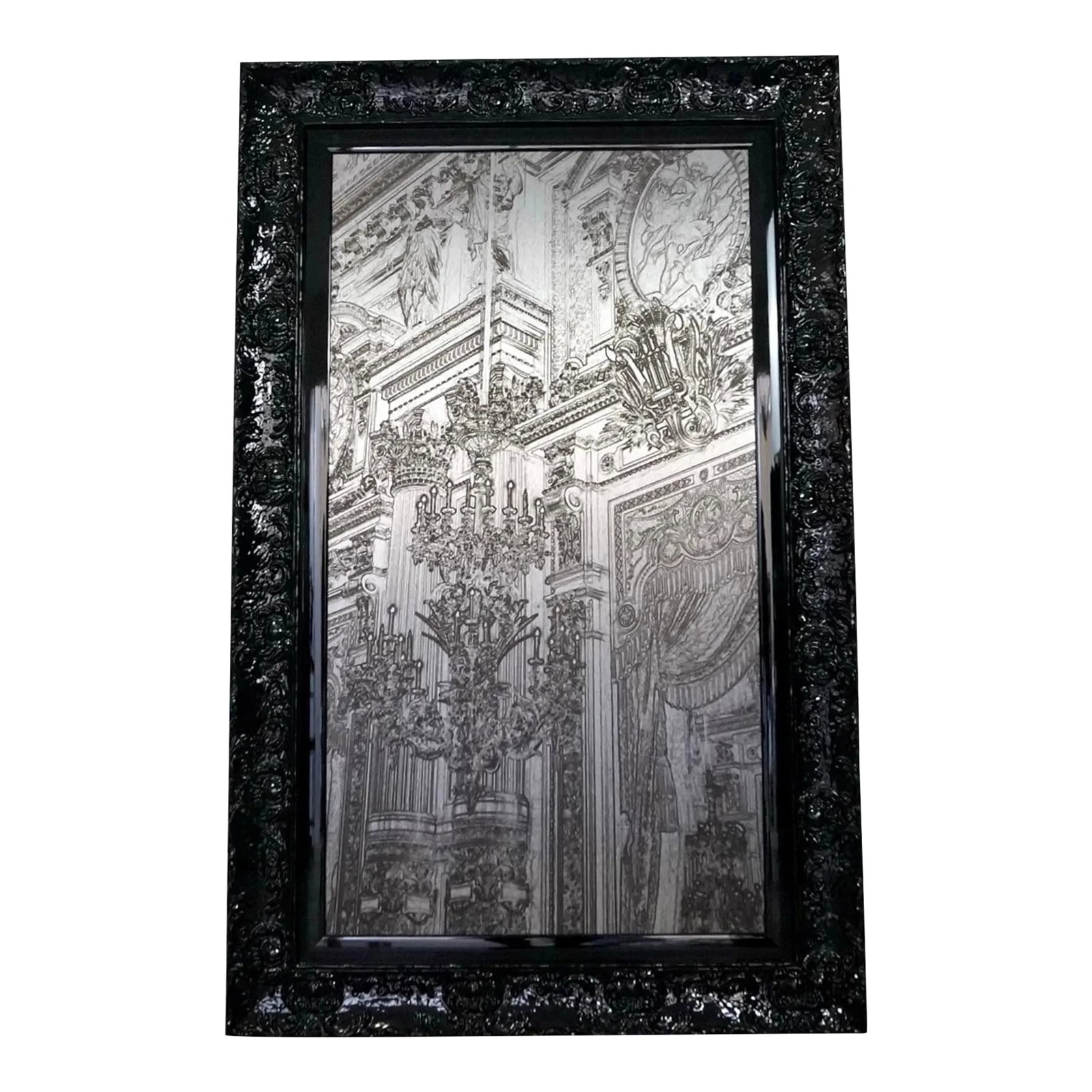 Tony Koukos Sheet Metal Print Signed Artwork: Beautiful artwork print for sale. Print of Palais Garnier in Paris, and printed on sheet metal. It was professionally framed on a black lacquered solid wood frame with gorgeous details. Very
