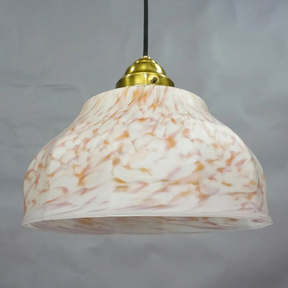Vintage Pendant Light With White and Antique Pink Glass Shade Ca. 1950 - 2