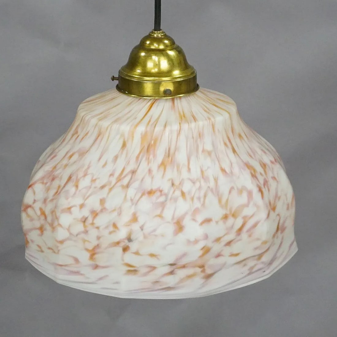 Vintage Pendant Light With White and Antique Pink Glass Shade Ca. 1950 - 5