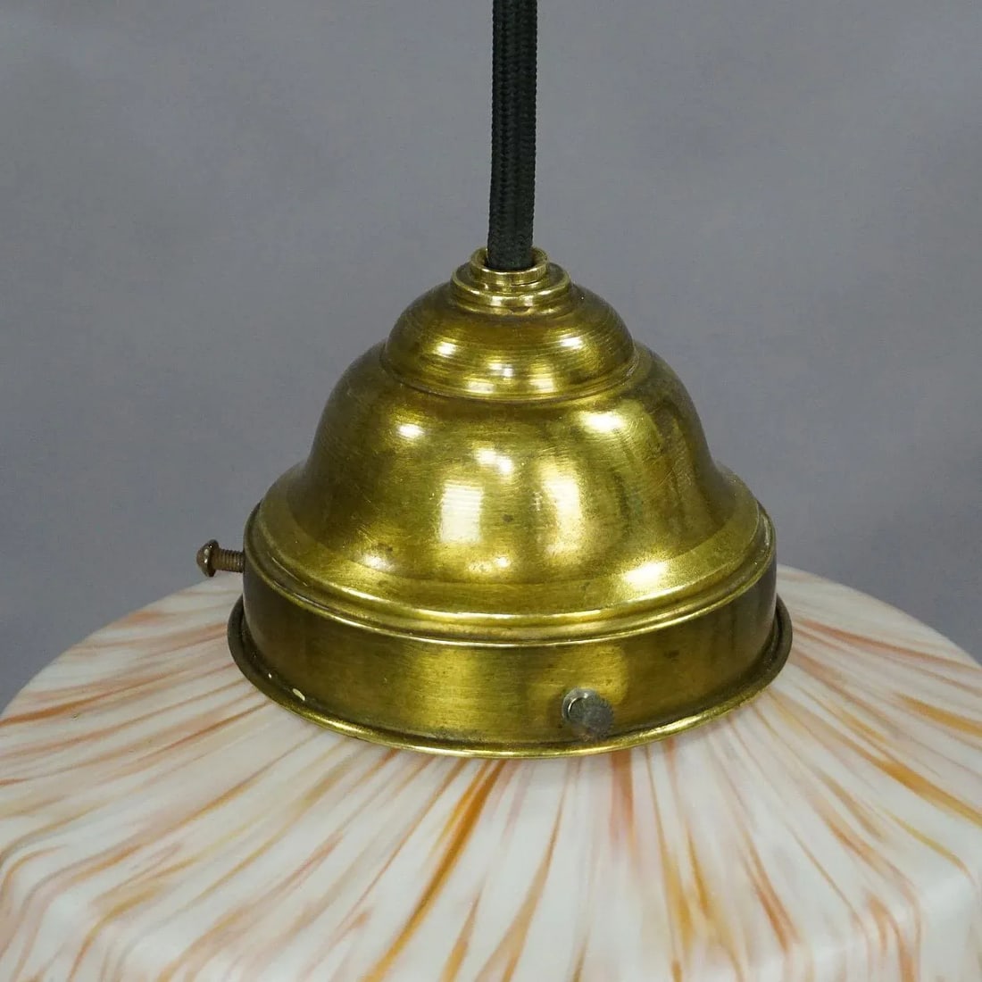 Vintage Pendant Light With White and Antique Pink Glass Shade Ca. 1950 - 6
