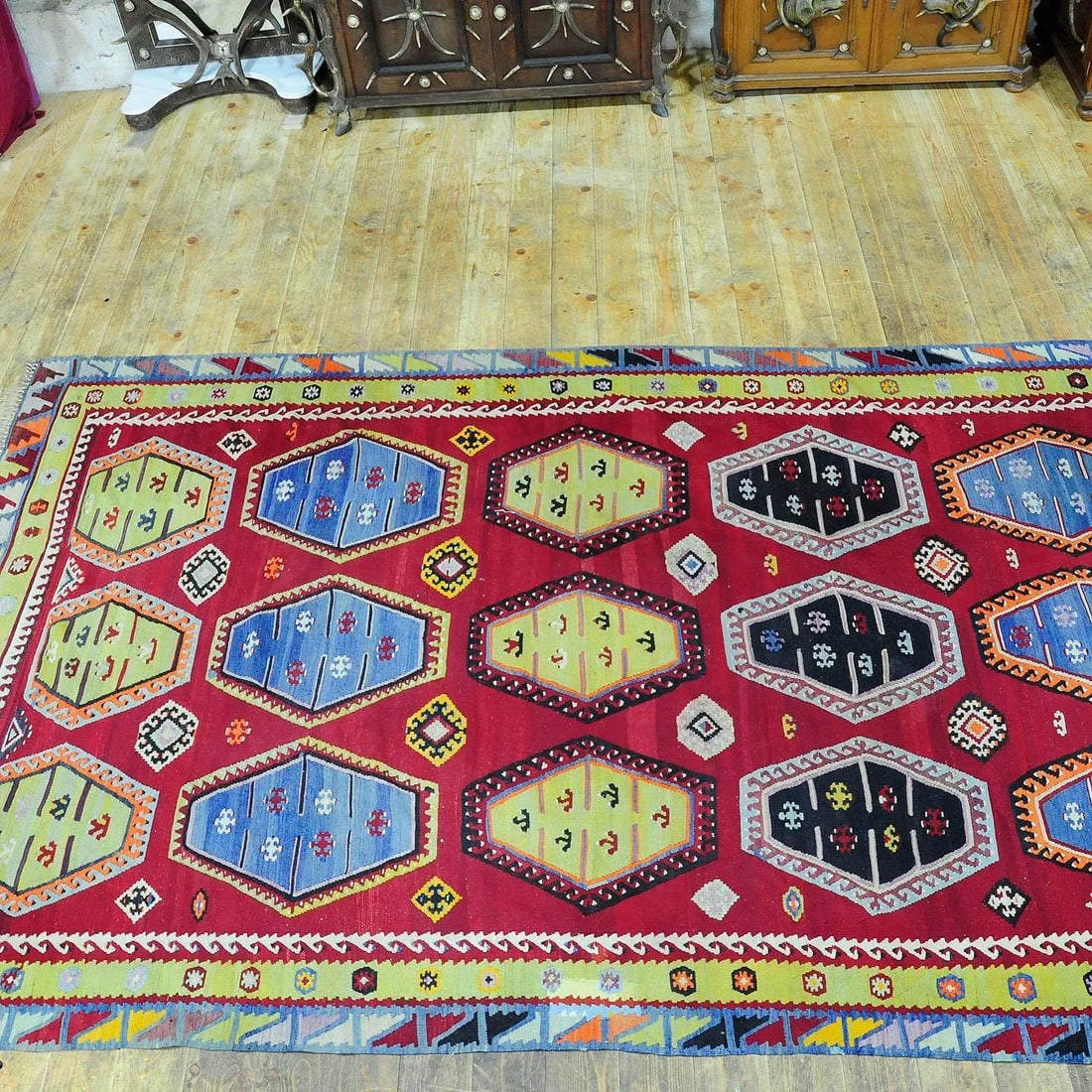 Antique Colorful Turkish Sarkisla Kilim Rug Ca. 1930 - 3