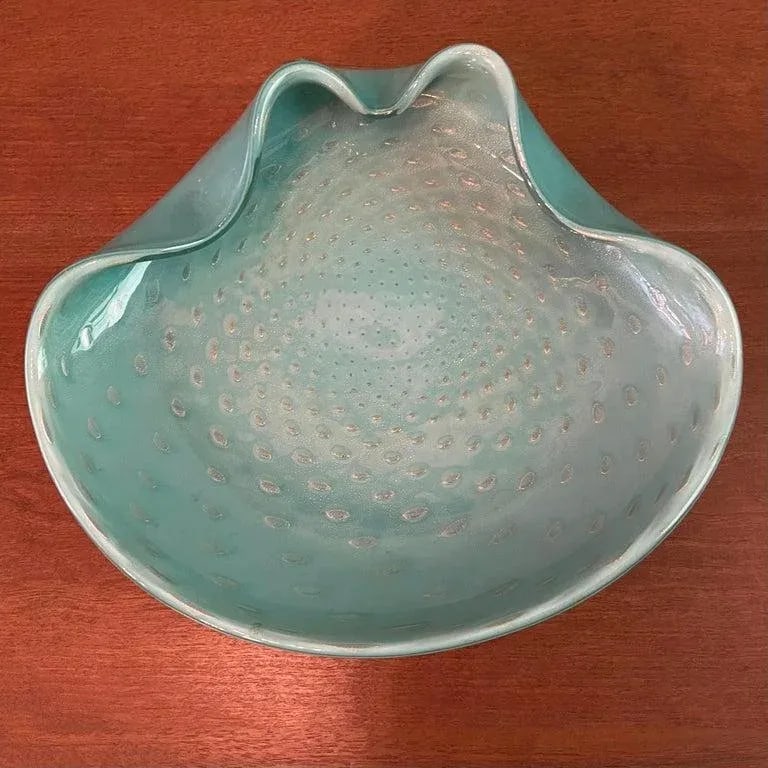 Large 1950s Italian Mid-Century Blue Murano Attributed Glass Clamshell Dish - 5