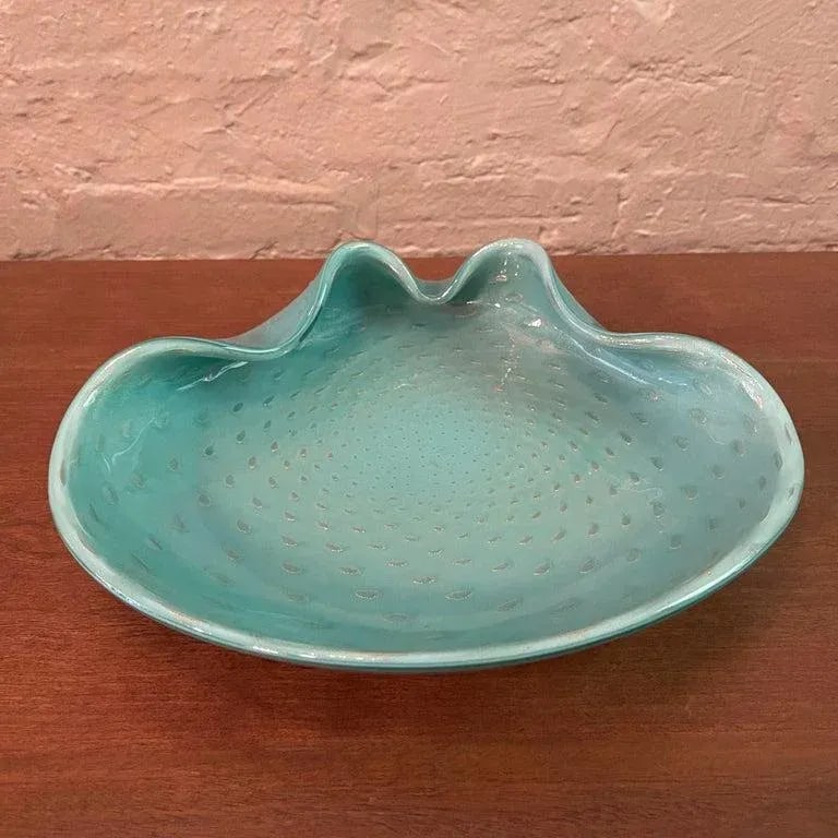 Large 1950s Italian Mid-Century Blue Murano Attributed Glass Clamshell Dish - 8