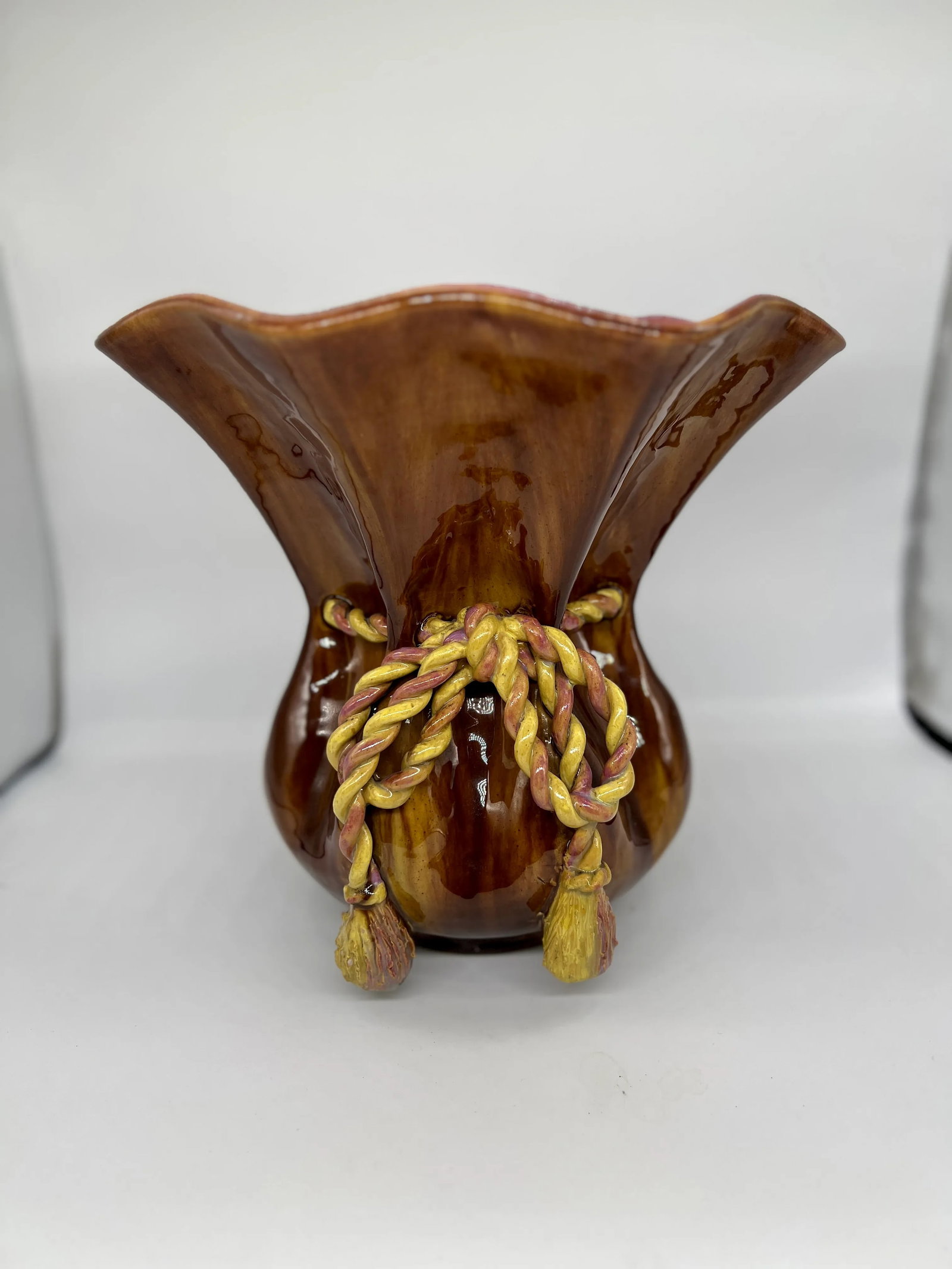Highly Unusual French Majolica Rope Twist Vase or Jardiniere - 2