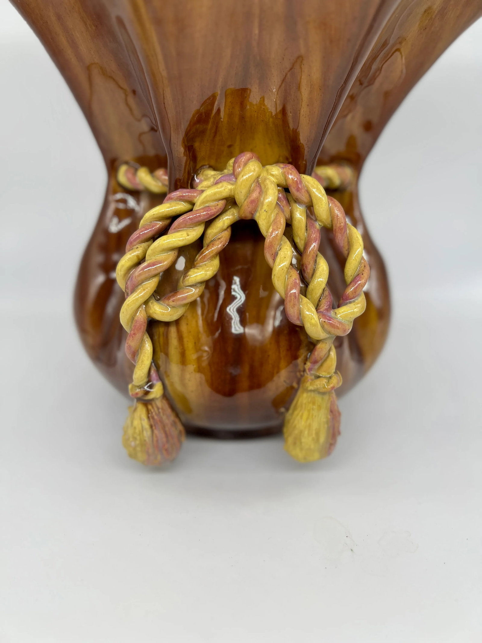Highly Unusual French Majolica Rope Twist Vase or Jardiniere - 3